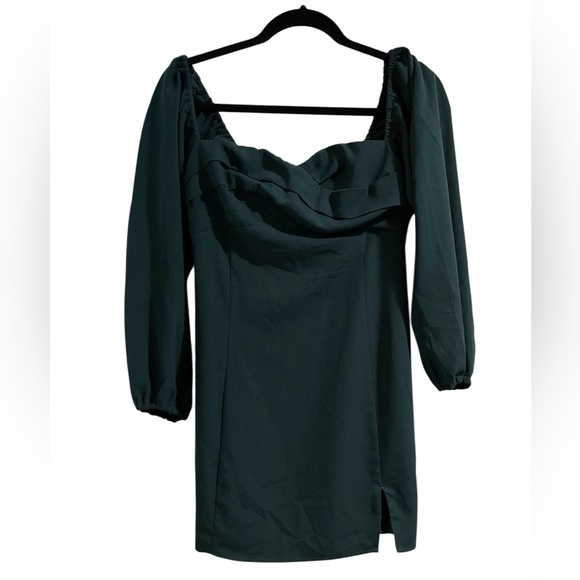 Abercrombie Dark Green Long Sleeve Mini Dress Size Medium Petite MP - Picture 2 of 6